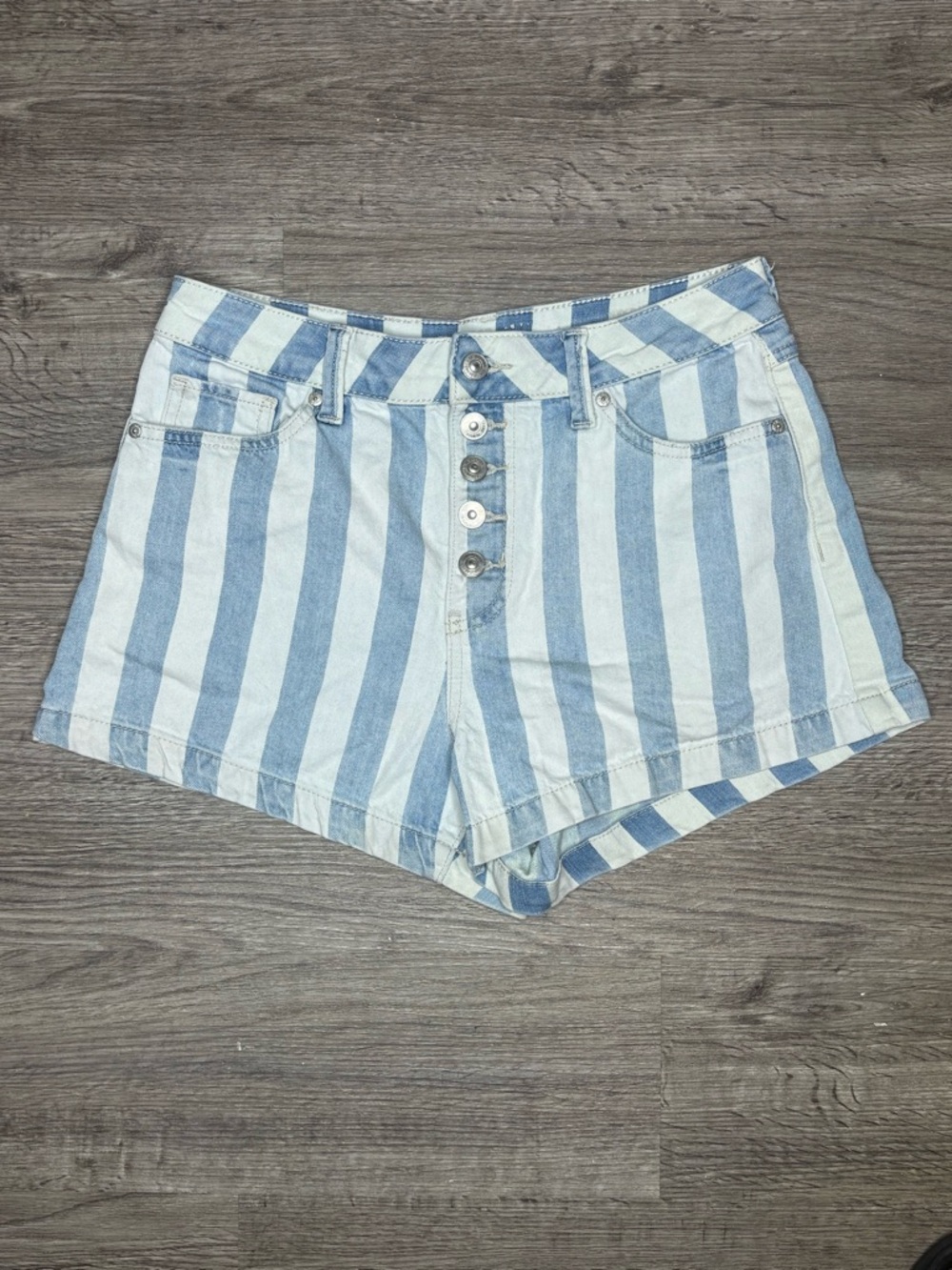 Rewash Blue & White Vertical-Stripe Denim Shorts